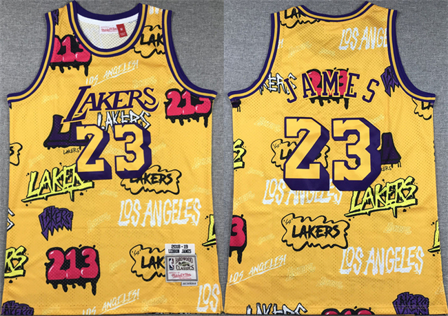 Men's Los Angeles Lakers #23 LeBron James Yellow 1996-97 Throwback basketball Jersey